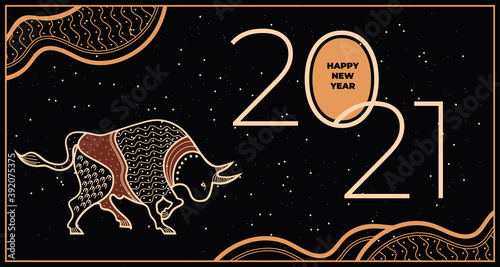 Vector image of a bull. The symbol of 2021. Eastern horoscope.