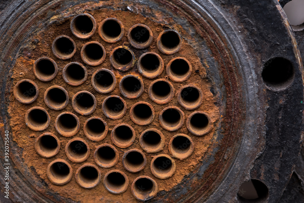 The texture of old rusty metal. The rust on the old pipes