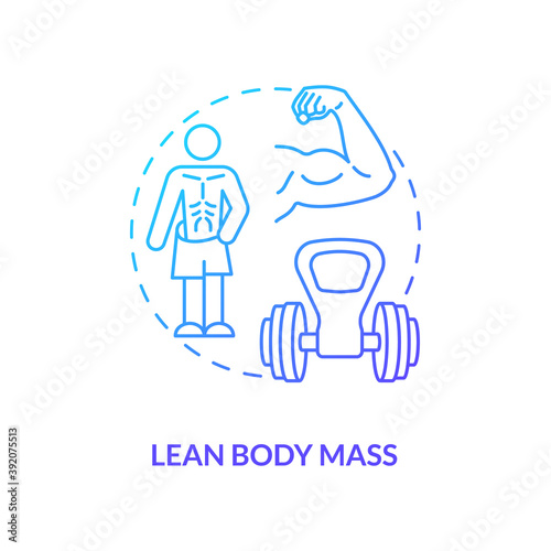 Lean body mass blue gradient concept icon. Fit athlete. Sport training. Physical health. Body care and wellness. Kinesiology idea thin line illustration. Vector isolated outline RGB color drawing
