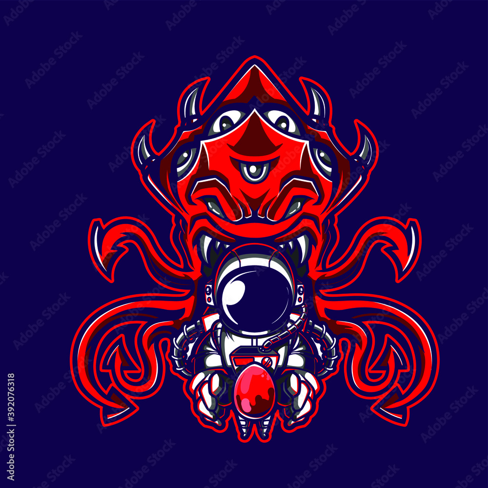 ASTONAUT MONSTER ATTACK VECTOR ILLUSTRATION