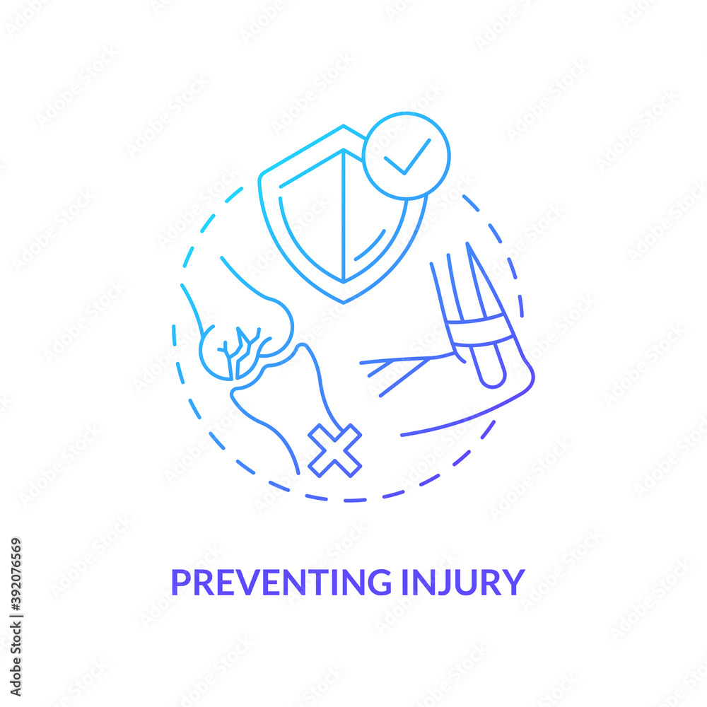 Obraz premium Prevent injury blue gradient concept icon. Health insurance. Body care. Physical treatment. Anatomical structure. Kinesiology idea thin line illustration. Vector isolated outline RGB color drawing
