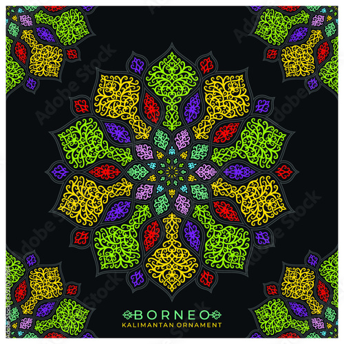 colorful mandala with brneo kalimantan ornament style (ID: 392077984)