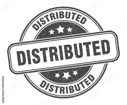 distributed stamp. distributed label. round grunge sign