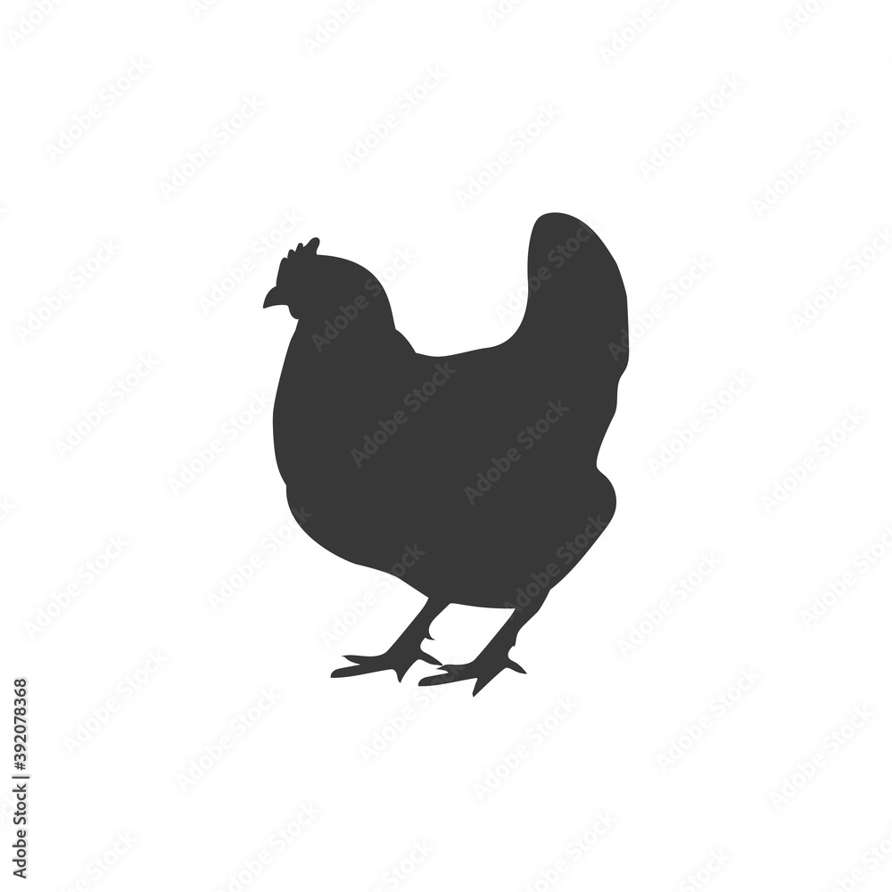 Fototapeta premium Chicken icon, silhouette, logo on white background. 