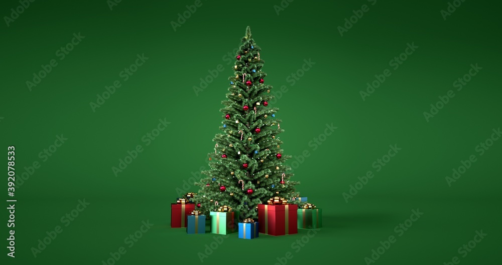 Banner with christmas tree and gifts with green background. Banner with christmas tree and gifts with green background.