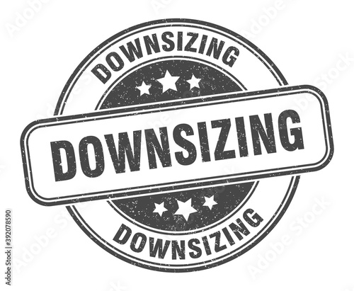 downsizing stamp. downsizing label. round grunge sign