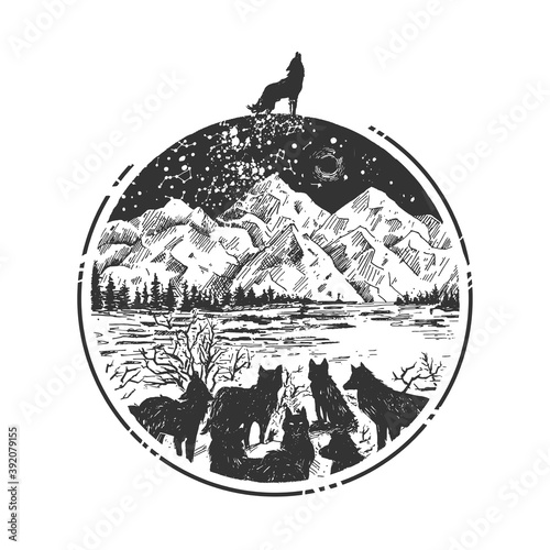 Horde of wolves with alpha male