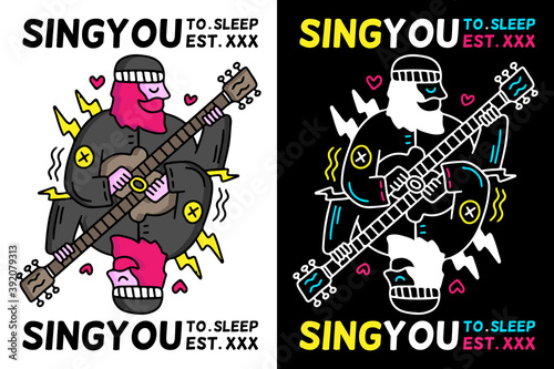 Bearded Man with beanie playing guitar in hype style. illustration for t shirt, poster, logo, sticker, or apparel merchandise.