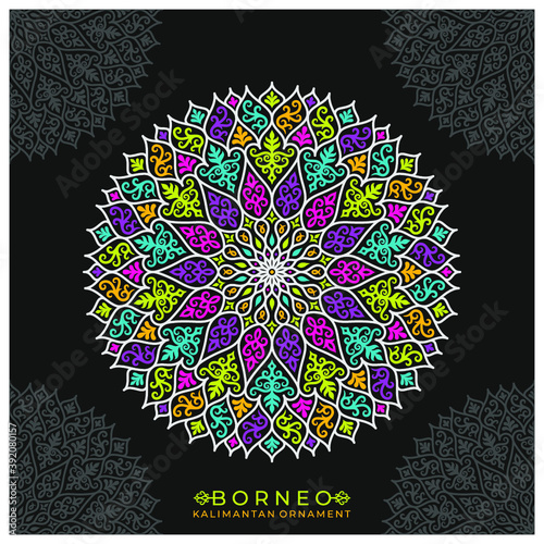 colorful mandala with brneo kalimantan ornament style (ID: 392080157)