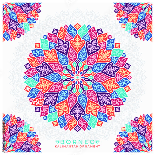 colorful mandala with brneo kalimantan ornament style (ID: 392080330)