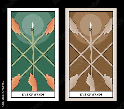 Five of wands. Hands holding crossed sticks