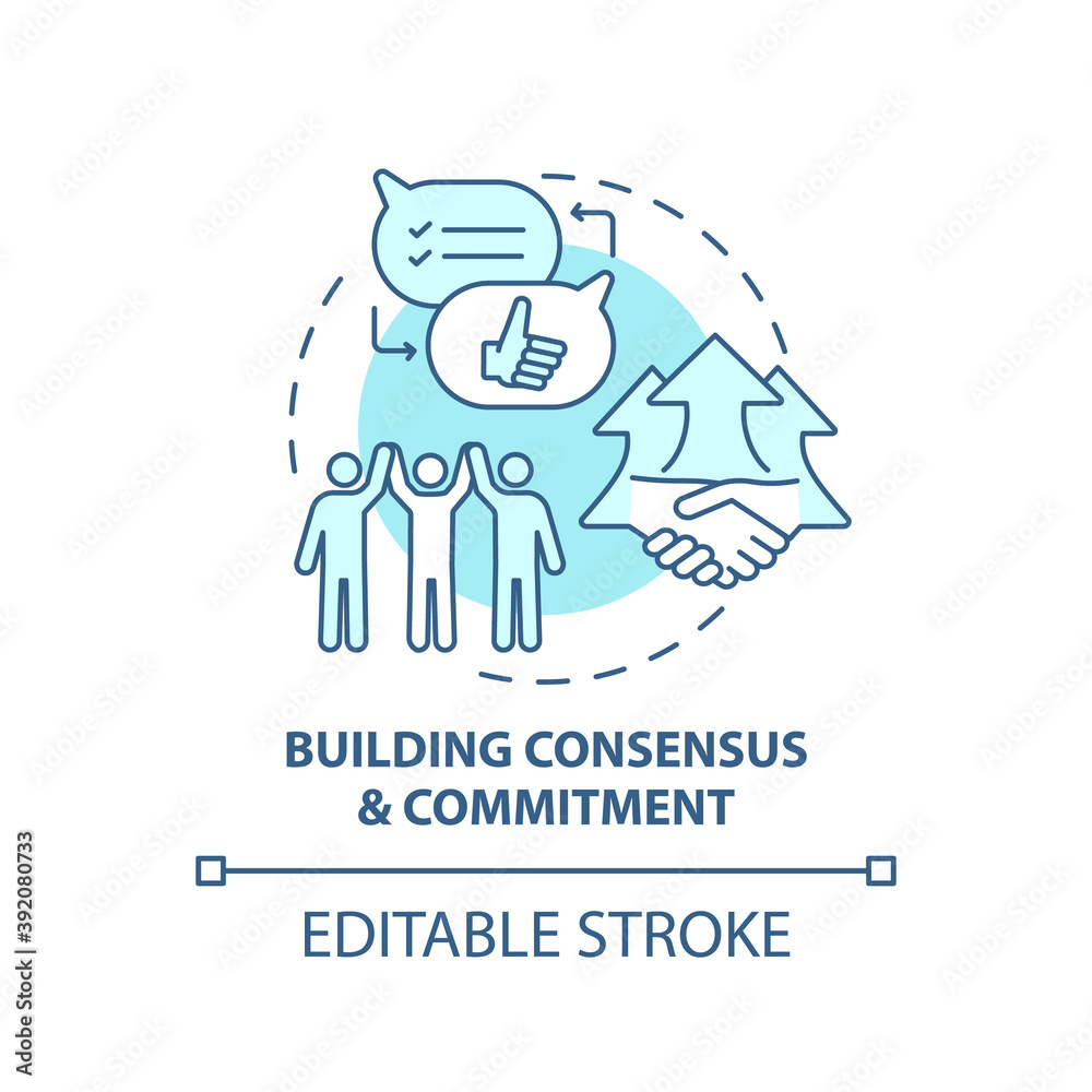 Building consensus and commitment concept icon. Business consulting stage idea thin line illustration. Strengthening inter-personnel trust. Vector isolated outline RGB color drawing. Editable stroke Building consensus and commitment concept icon. Business consulting stage idea thin line illustration. Strengthening inter-personnel trust. Vector isolated outline RGB color drawing. Editable stroke