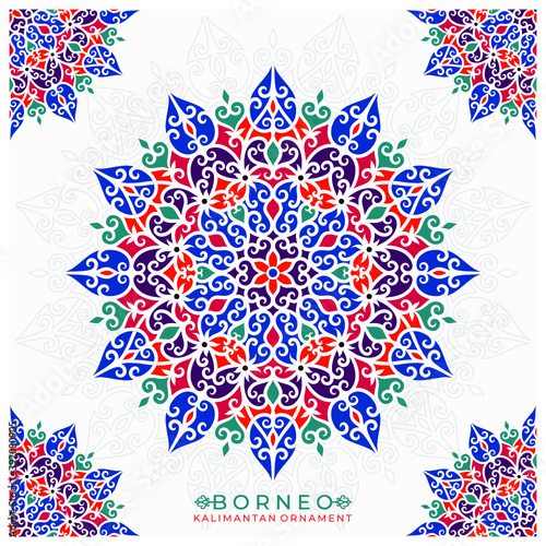 colorful mandala with brneo kalimantan ornament style (ID: 392080905)