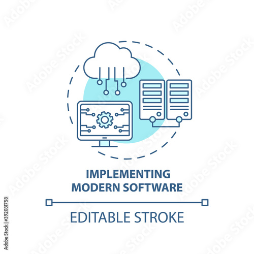 Implementing modern software concept icon. Business consulting task idea thin line illustration. Improving existing workflows. Vector isolated outline RGB color drawing. Editable stroke