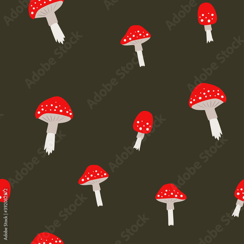 Fly agaric seamless pattern. Vector autumn illustration. Natural seamless texture. For wallpaper, textiles, fabric, paper.