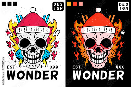 cool skull wearing santa hat in hype style. illustration for t shirt, poster, logo, sticker, or apparel merchandise.