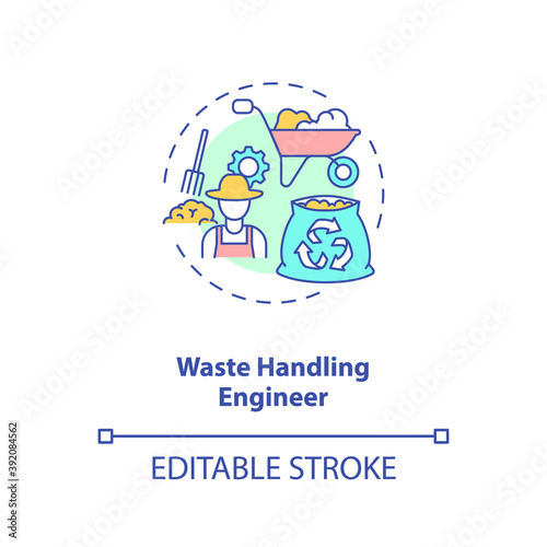 Waste handling engineer concept icon. Top agriculture careers. Organise and manage waste disposal idea thin line illustration. Vector isolated outline RGB color drawing. Editable stroke