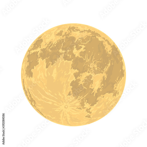The full Moon is the lunar phase.  Hand-drawn vector illustration. Panorama of the sky.