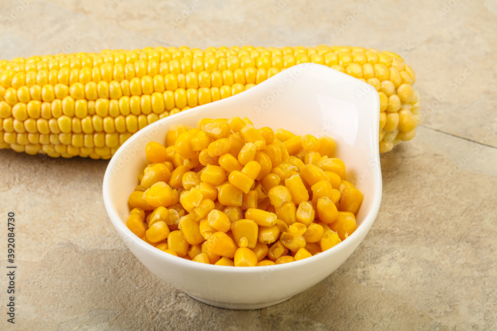 Sweet yellow corn in the bowl