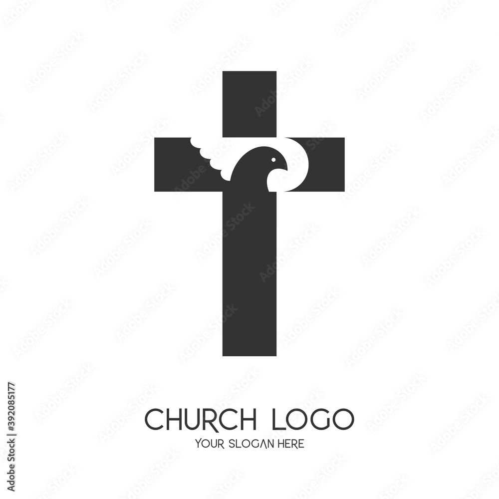 Church logo. Christian symbols. The Cross of Jesus Christ and the Symbol of the Holy Spirit is a dove. Church logo. Christian symbols. The Cross of Jesus Christ and the Symbol of the Holy Spirit is a dove.