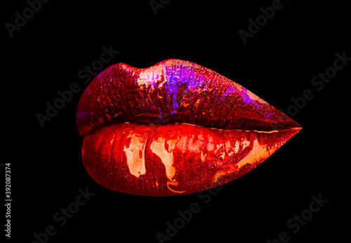 Sexy seduction woman lips, passion lip, sensual mouth. Seduction passion desire. Art on black background. photo