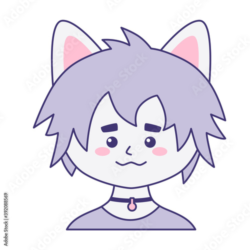 Kawaii boy cat isolated on white background. Flat design for poster or t-shirt. Vector illustration