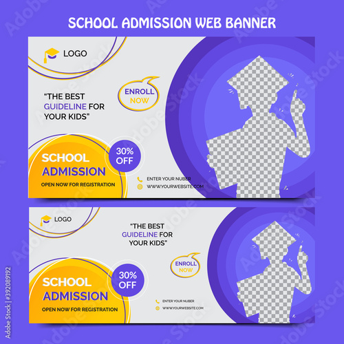 School Admission web banner, landing page, cover page template design