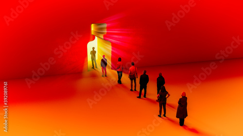 Light at the end of the tunnel, coronavirus, pandemic, the end of the lockdown, the run-up to the vaccine. Research for the cure at Covid-19. Hope. Test and analysis. 3d render