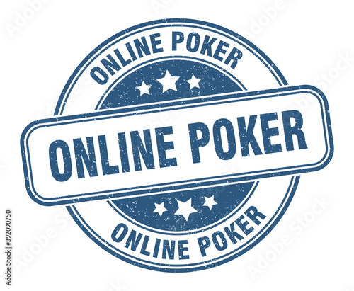 online poker stamp. online poker label. round grunge sign