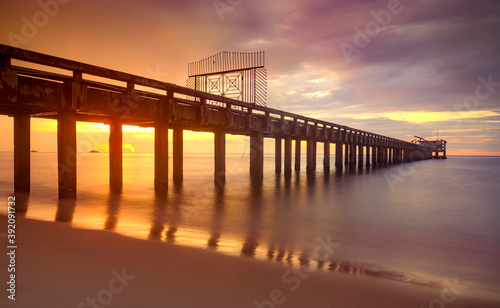 Wallpaper Mural Long sea bridge in the sunset time. Torontodigital.ca