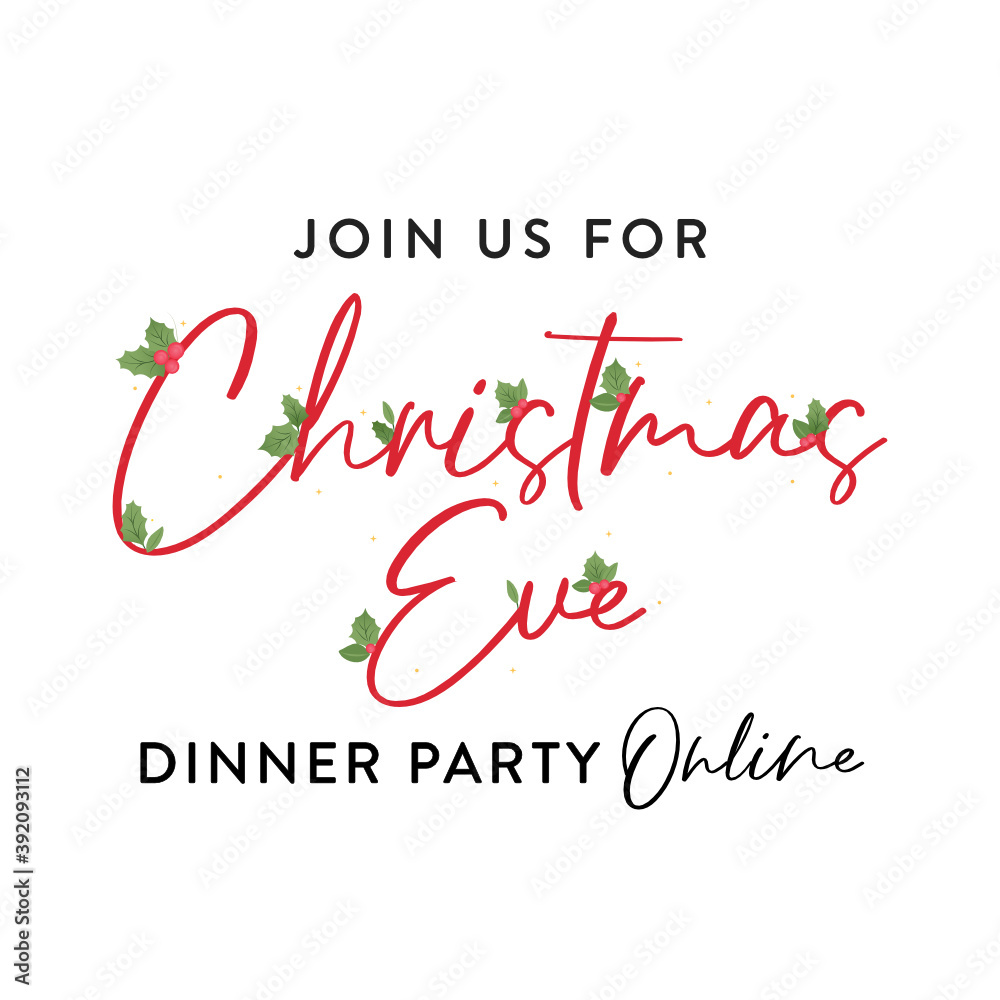 Join Us For Christmas Dinner Party Online, Christmas Party, Christmas Dinner Party, Vector Text Illustration Background