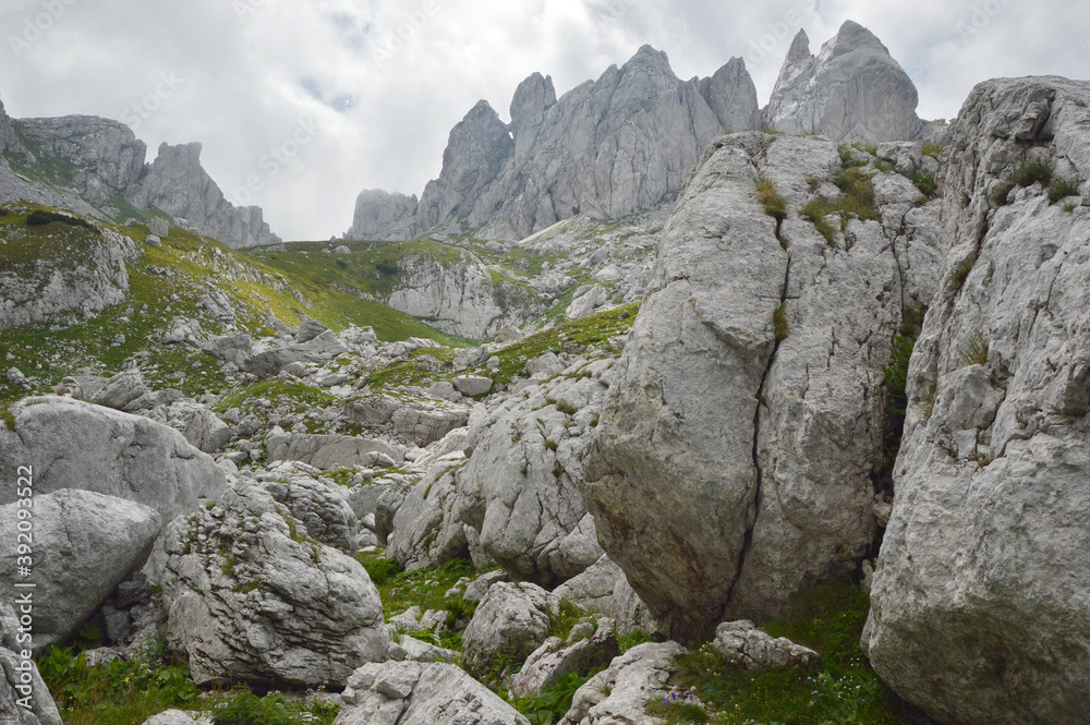 glacial remnants of the carbonate rock structurte in the mountains of Montenegro Europe
