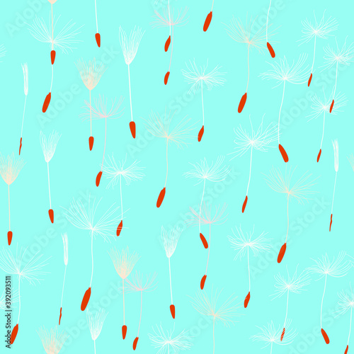 Seamless pattern set vector drawing dandelion on a white isolated background, flat design. Pattern for gift wrapping, holiday, decoration