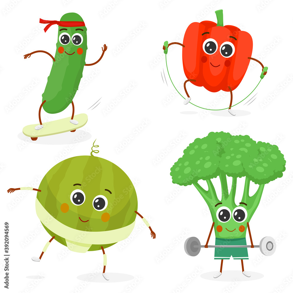 Cartoon fitness vegetables characters Cartoon fitness vegetables characters