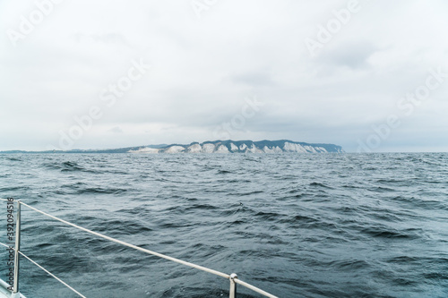 Fototapeta Naklejka Na Ścianę i Meble -  Chalk cliffs in denmark captured from a sailing boat in the baltic sea