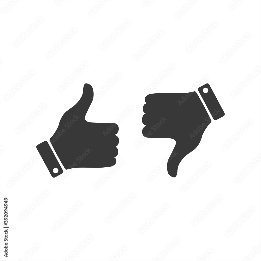 Hand with a finger up and down. Vector Like and dislike thumb button icon Hand with a finger up and down. Vector Like and dislike thumb button icon