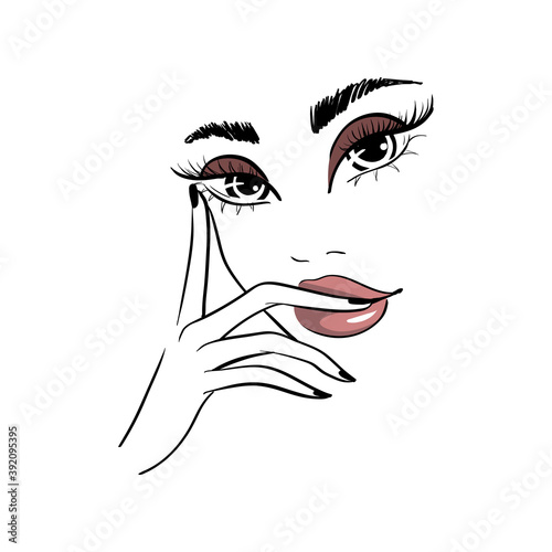 Fashion woman face logo long lashes finger