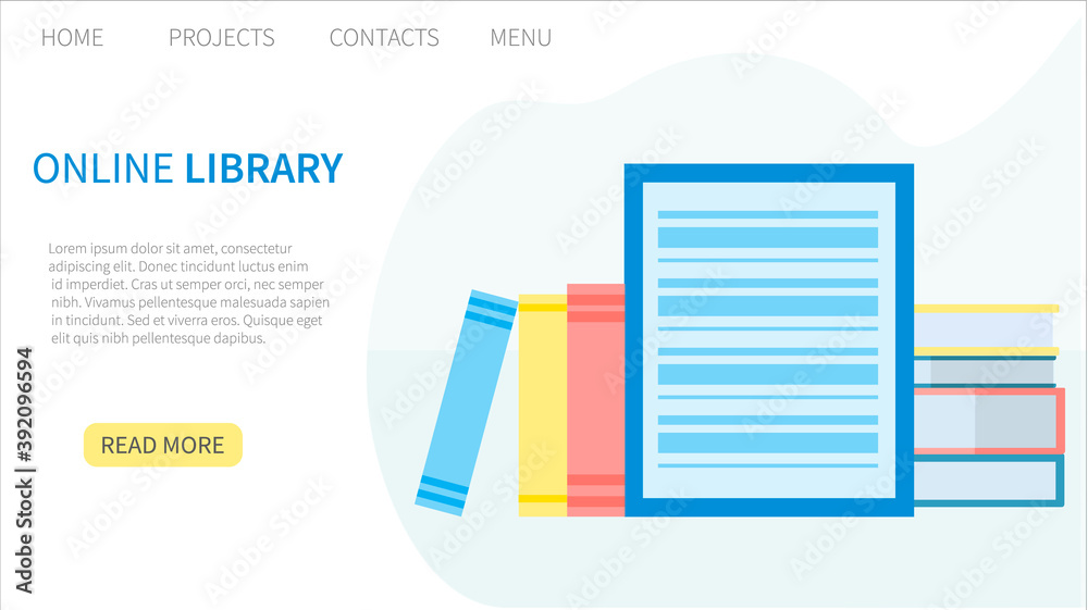 Online library, e-book, digital book store, e-reading, online learning, education concept. Landing page template. Vector illustration in flat design for web and graphic design. Online library, e-book, digital book store, e-reading, online learning, education concept. Landing page template. Vector illustration in flat design for web and graphic design.