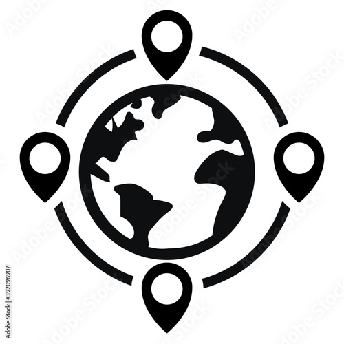 
Package with globe, global delivery icon in solid design.
