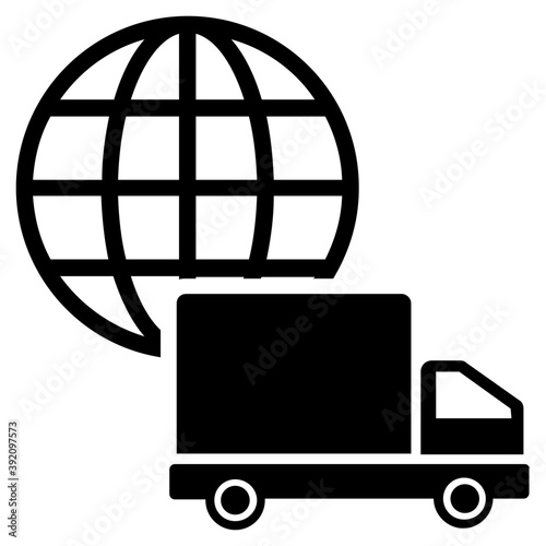 
Package with globe, global delivery icon in solid design.
