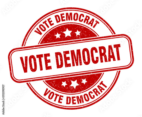 vote democrat stamp. vote democrat label. round grunge sign