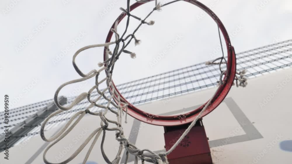 The broken rope of the basketball ring in Vantaa Finland. Vantaa.Finland-November 5.2020