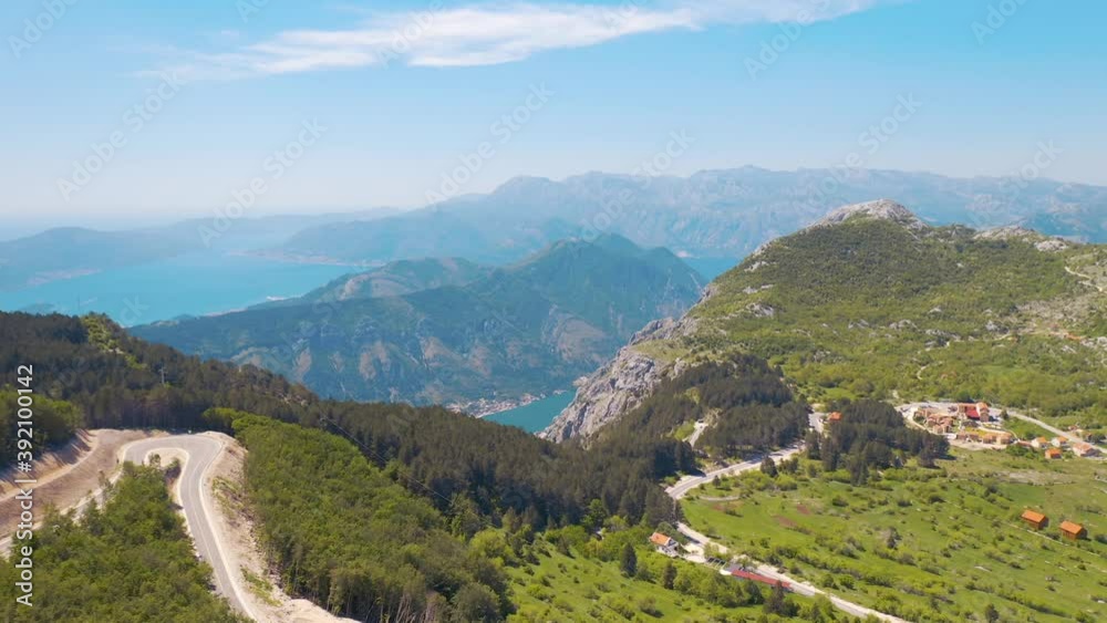 Kotor, Montenegro, Boka Kotorska. Aerial panoramic view of the Bay of Kotor, surrounded by magnificent mountains. The bay of the Adriatic Sea Kotor, Montenegro, Boka Kotorska. Aerial panoramic view of the Bay of Kotor, surrounded by magnificent mountains. The bay of the Adriatic Sea