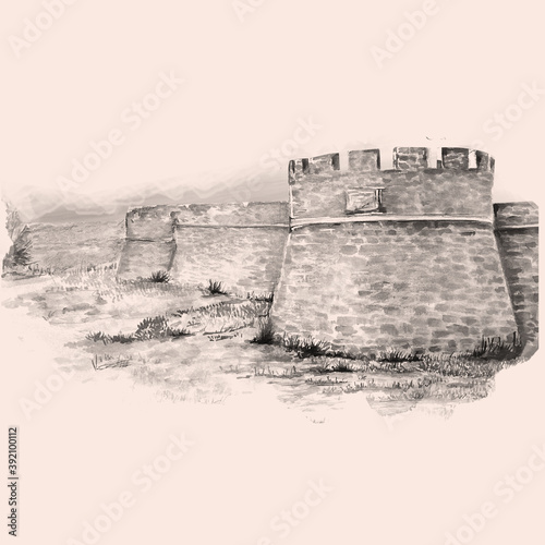 OTHELLO CASTLE, NORTH CYPRUS, WATERCOLOR ILLUSTRATION