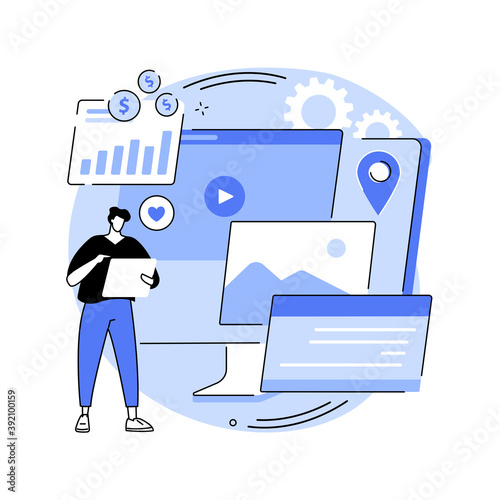 Content aggregator abstract concept vector illustration. Aggregator software, best media content in one place, selected texts for resale, aggregation tools, business model abstract metaphor.