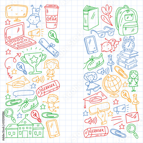 Back to school vector pattern. Online internet education.