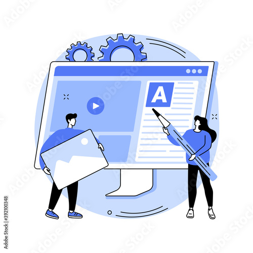 Content creation abstract concept vector illustration. Digital marketing copywriting, engaging content, targeted message creation, website seo, blog post design, social media abstract metaphor.