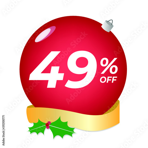 49% off. Forty-nine percent discount. Christmas sale banner. Red bubble with ornaments on a white background vector.