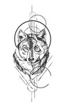 Wolf head with geometric symbol