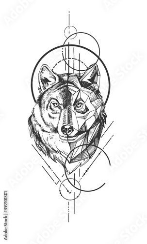 Wolf head with geometric symbol photo